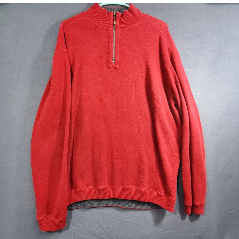 Caribbean Joe Island Supply Co Mens XL Red 100% Cotton Quarter Zip Sweater